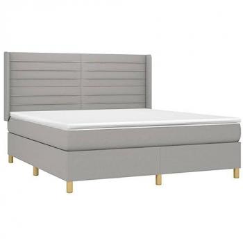 Cama box spring con colchón y luces LED, tela gris claro, 160x200 cm
