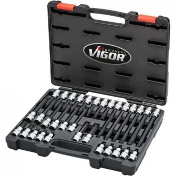VIGOR V7917 Juego de llaves de vaso destornillador T con cabeza esférica, cuadrado hueco 1/2 pulgadas (12,5 mm), perfil T, número de herramientas: 32
