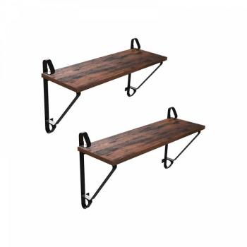 Juego de 2 estantes decorativos flotantes rústicos con soporte de metal para dormitorio, pasillo, entrada y cocina en color negro
