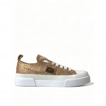 Gold White Brocade Low Top Sneakers for Women - Elegant Gold Low-Top Sneakers - Chic Comfort Footwear - Size EU39/US8.5 - Dolce & Gabbana, Yellow, Size: 9 US with Platform Soles