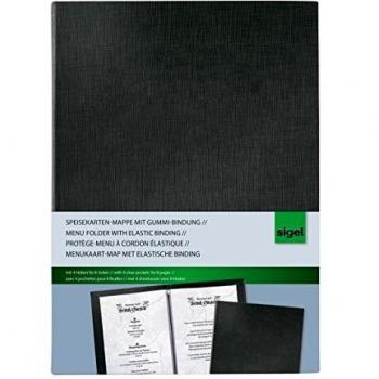 Carpeta de menú A4 Sigel SM110, negra, con encuadernación de goma, 1 pieza