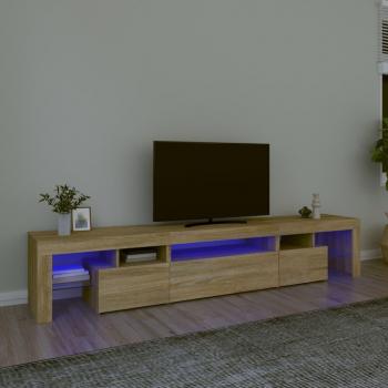 Mueble de TV con luces LED vidaXL, dimensiones 215x36,5x40 cm, color roble Sonoma, ideal para salón y televisor