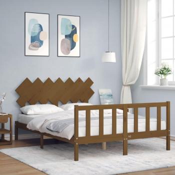 Estructura de cama matrimonio con cabecero madera marrón miel Vidaxl Marrón