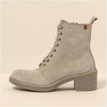 El Naturalista N5660 SILK SUEDE CREAM / TICINO Botines de Mujer de Piel Blanco Hielo con Cierre de Cordones y Tacón