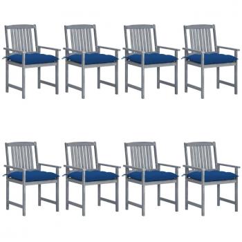 8-Piece Grey Solid Acacia Wood Garden Chairs with Cushions