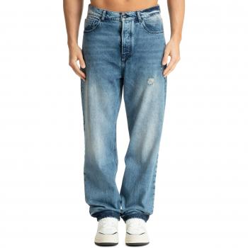 BARROW Classic Blue Straight Denim Jeans for Men with Logo Details, Size W32