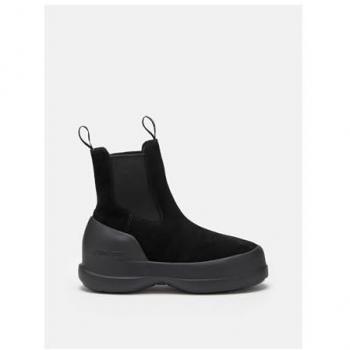 Black Suede Moon Boot Chelsea Slip-On Boots for Women, Size 11 US