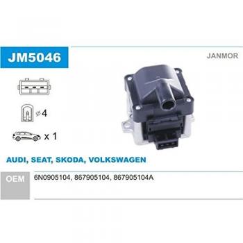 Bobina de encendido JANMOR JM5046 para VW, AUDI y SKODA - Compatible con modelos GOLF III y Transporter IV