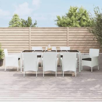 9-Piece White Poly Rattan Garden Dining Set with Cushions
