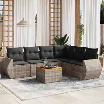 7-Piece Grey Poly Rattan Garden Sofa Set with Cushions