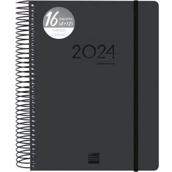 Agenda Finocam Open Ikon 16 Meses Espiral E10 Día Página Negro 155x212mm Septiembre 2023-Diciembre 2024 Multilingüe