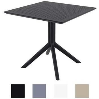 Mesa cuadrada de exterior CLP para 4 personas en plástico negro, dimensiones 80x80 cm