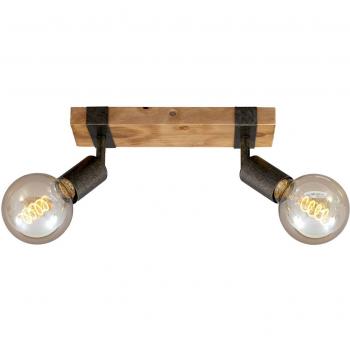 Plafón de Madera Wood Basic, 2 Luces E27, Diseño Vintage, Orientables, IP20, Dimensiones 28x10x9 cm