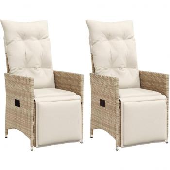Sillas de jardín reclinables de 2 piezas con cojines de polyrattan beige