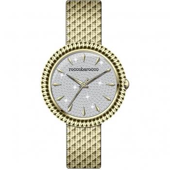 Reloj RoccoBarocco Luxury® Silver Pave Dial - Reloj de pulsera para mujeres, esfera plateada con pavé, diseño elegante y sofisticado, correa ajustable, movimiento de cuarzo