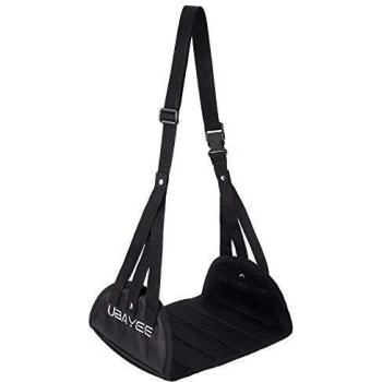 UBAYEE Reposapiés Portátil de Viaje, Hamaca de Pie Footrest para Avión, Oficina, Autobús, Coche y Tren - Negro