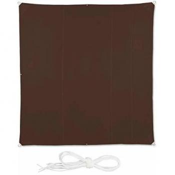 Toldo Vela Cuadrado Impermeable con Protección UV y Cuerdas para Tensar - Marrón 5 x 5 m