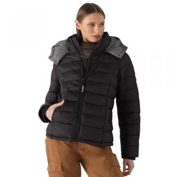 Abrigo Puffer Acolchado con Capucha Negro para Mujer Lois Jeans - Casual, Poliéster, Manga Larga, Talla XS