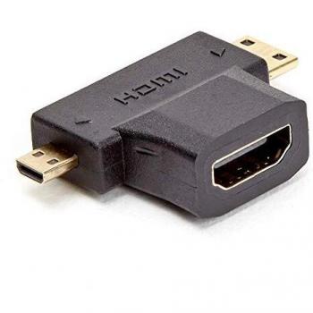 Adaptador 2 en 1 HDMI macho a micro HDMI y mini HDMI hembra con conectores dorados
