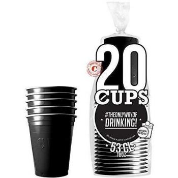Paquete de 20 Tazas Negras Originales Oficiales | Copas Americanas Negras 53cl | Beer Pong Vasos de plástico Reutilizables | Lavado a Mano ya máquina | OriginalCup®