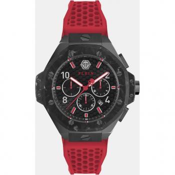 Philipp Plein Chrono Royal Black Red Silicone Watch, Male, Black, Size: ONE SIZE
