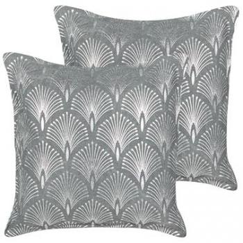 Conjunto de 2 cojines de algodón gris 45 x 45 cm con diseño geométrico plateado, hechos a mano y funda extraíble