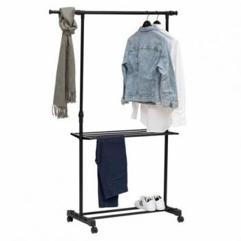 Burro de Ropa Extensible Miroytengo Metal Negro 145x160 cm con Estante