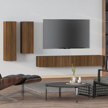Set de muebles para TV 4 piezas madera contrachapada marrón roble