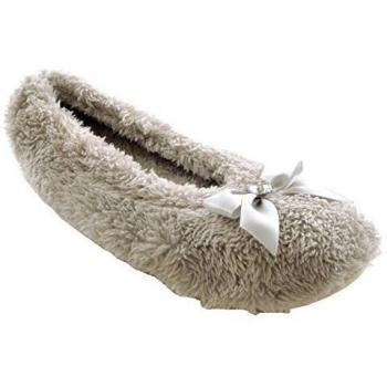 Mujer Vellón Coral Ballet Pantuflas con parte delantera Adorno Lazo - Gris, S