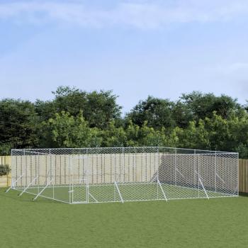 vidaXL Outdoor Dog Kennel Silver 8x8x2 m Galvanised Steel Secure Cage for Dogs, Poultry & Small Animals