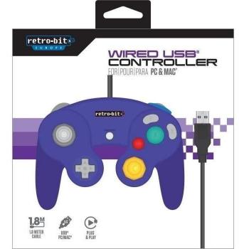 Controlador Retro-Bit Gamecube para PC con diseño ergonómico, compatibilidad plug-and-play, botones sensibles al tacto, cable de 2 metros, y soporte para juegos de estilo retro