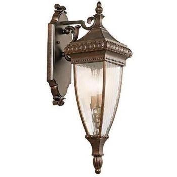 Farol de pared mediano Venetian Rain, bronce cepillado claro, vidrio, IP44, E14