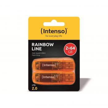 Pendrive Intenso Rainbow Line 64GB USB 2.0 Pack de 2 Naranjas