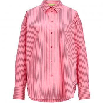 Camisa de Manga Larga Relaxed Jamie en Popelín Rayas Cerise para Mujer