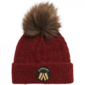 Superdry Luxe Cable Knit Beanie - Dark Red Marl Unisex One Size