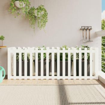Jardinera elevada con valla de madera de pino macizo blanca 200x50x70cm