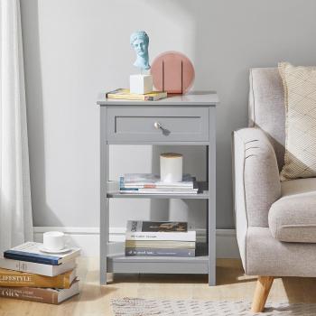 SoBuy FBT46-HG Mesa Auxiliar con 1 Cajón, Consola, Mesita de Noche para Salón Comedor Teléfono o Lámpara (Gris)