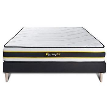 Base tapizada SLEEPFIT negra con colchón de muelles ensacados y viscoelástica 160 x 200 cm