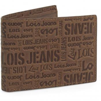 Lois - 11713 Cartera Monedero Billetero Tarjetero Hombre de Piel Genuina. Portamonedas con botón. 12 Compartimentos Tarjetas y documentación y 2 para Billetes, Color Marron