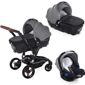 Jané Rider, Cochecito de bebe 3 piezas, capazo y portabebé homologados y silla de paseo, con bolso, muselina y plástico de lluvia, plegado compacto, hamaca reversible