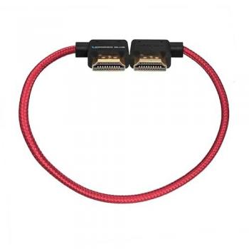 12 Right Angle to Left Angle HDMI Cable - Cardinal Red, 4K 3D, 60Hz, HDMI 2.0, 18Gbps, HDR MetaData, Nylon Braided