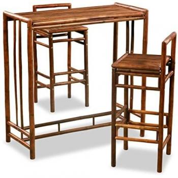 vidaXL Conjunto de comedor de bambú 3 piezas marrón