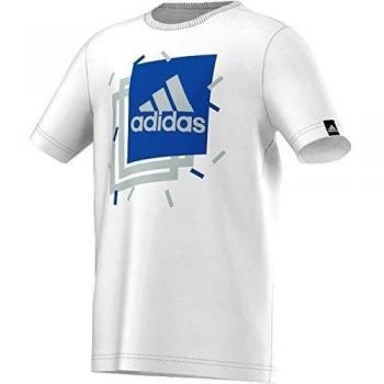 adidas Boxy Logo - Camiseta para niño, color blanco / azul / plata, talla 176
