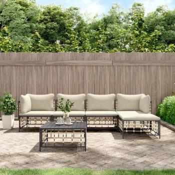 vidaXL 6-Piece Anthracite Poly Rattan Garden Lounge Set with Cushions