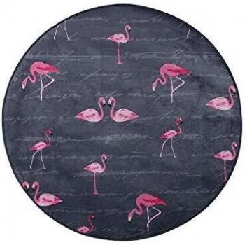 Alfombra Redonda de Niños Estampada con Flamencos en Gris y Rosa Ø 120 cm Kerte