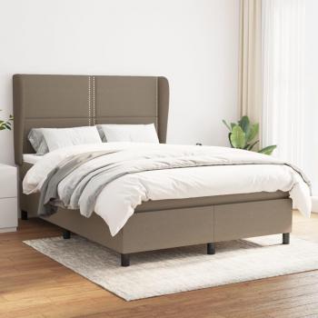 Cama box spring con colchón de muelles en tela gris taupe 140x190 cm