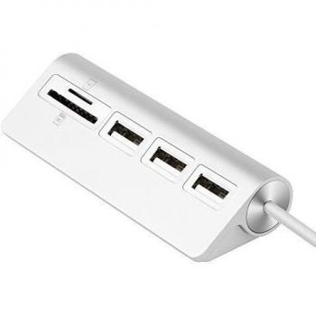 Hub USB, Alcey Combo Aluminio Hub Bus-Powered USB 2.0 de 3 puertos con Lector de tarjetas 2-Slot