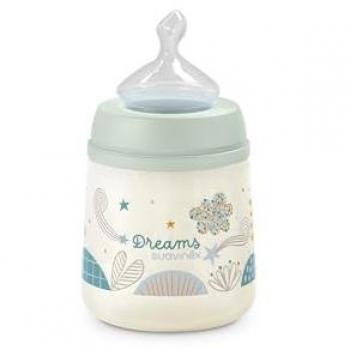 Biberón Suavinex de 150 ml con Tetina Anatómica de Silicona, Anticólico, Flujo Medio (M), para Bebés de 0 a 6 Meses