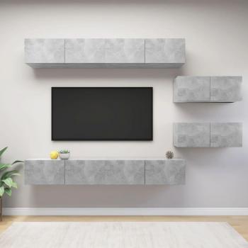 Juego de muebles para TV de 6 piezas en hormigón y madera gris multicapa