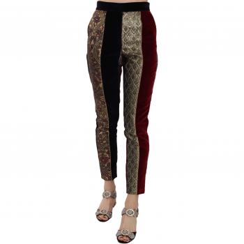 Dolce & Gabbana Multicolor Jacquard Cropped Tapered Pants - IT36|XXS, Slim-fit Trousers, female, Multicolor, Size: 3XS